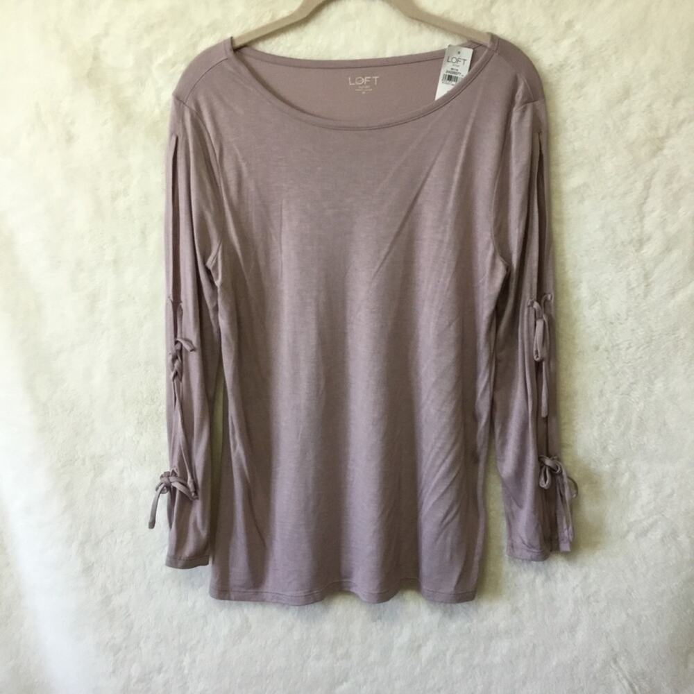 Loft Mauve Long Sleeve Tie-bow Top - Picture 2 of 7